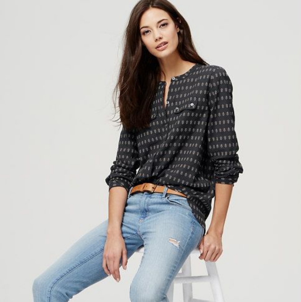 Anchor Collarless Softened Shirt - Fresh Navy